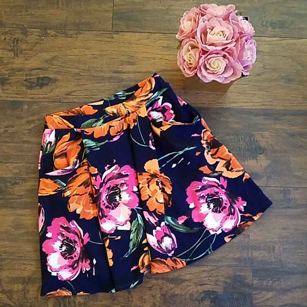 Aqua Floral Skater Skirt